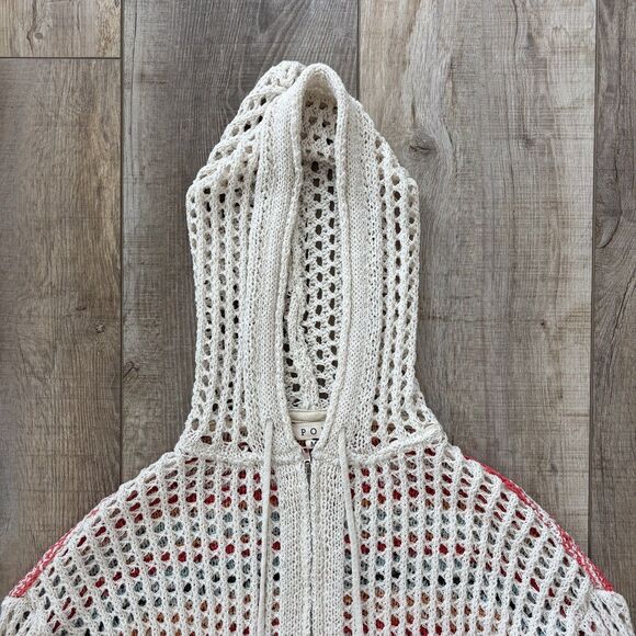 Pol Womens Crochet Open Knit Sweater Size M Rainbow Beachy Boho Travel Vacation - Picture 6 of 13